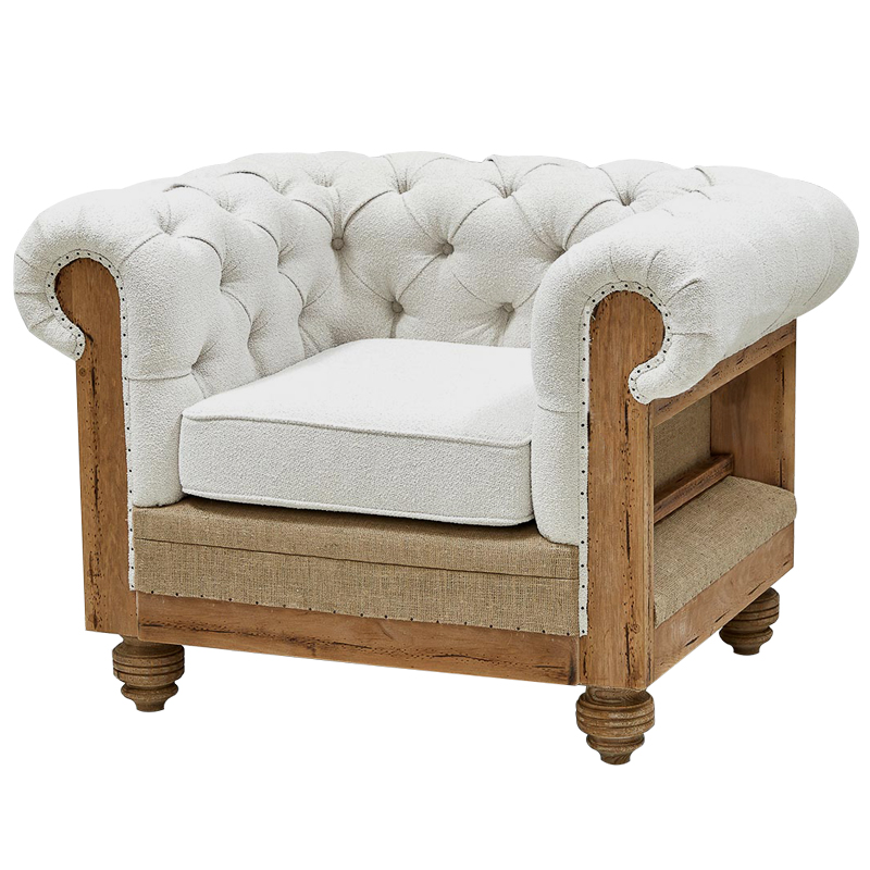 Кресло Deconstructed Chesterfield Armchair White Boucle Белый Древесина в Ижевске | Loft Concept 