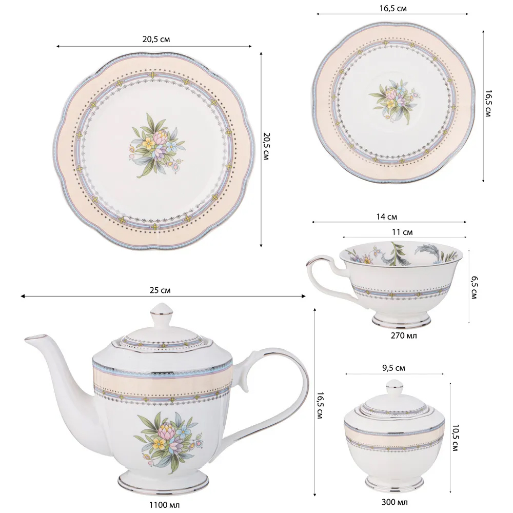 Чайный сервиз из фарфора на 6 персон 20 предметов Tea Flower Set в Ижевске