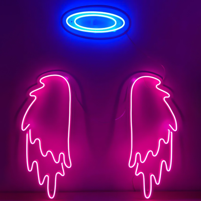 Неоновая настенная лампа Pink Wings Neon Wall Lamp Розовый Синий в Ижевске | Loft Concept 