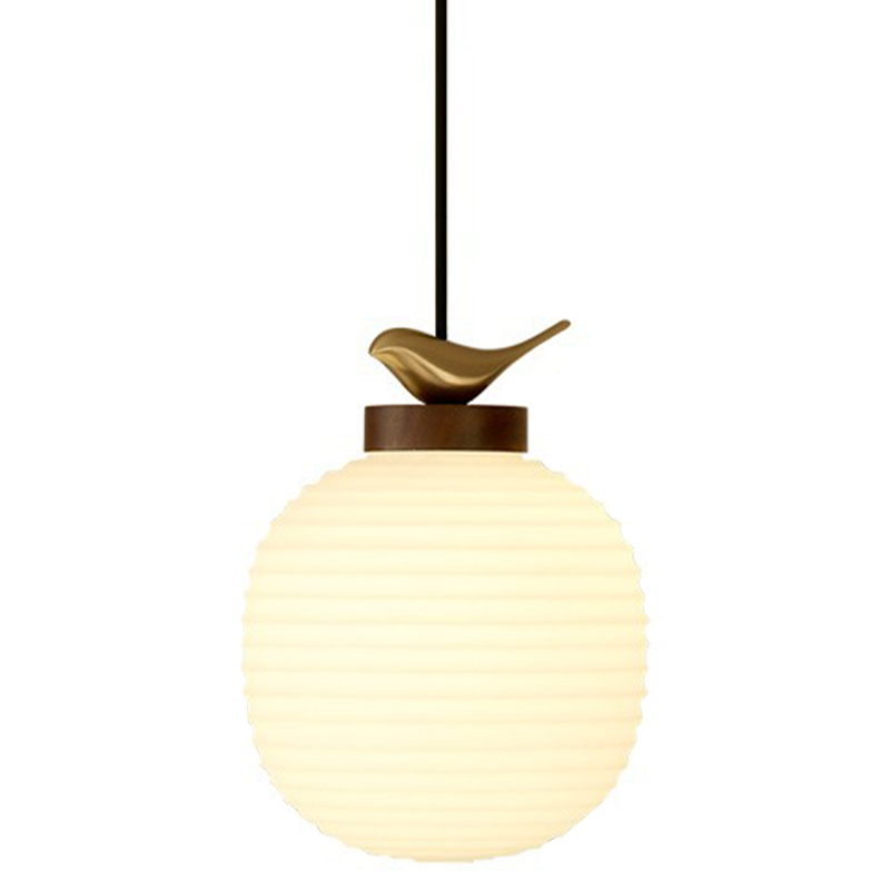 Светильник с птичкой Bird On a Lantern Hanging Lamp Коричневый Белое матовое стекло Латунь в Ижевске | Loft Concept 