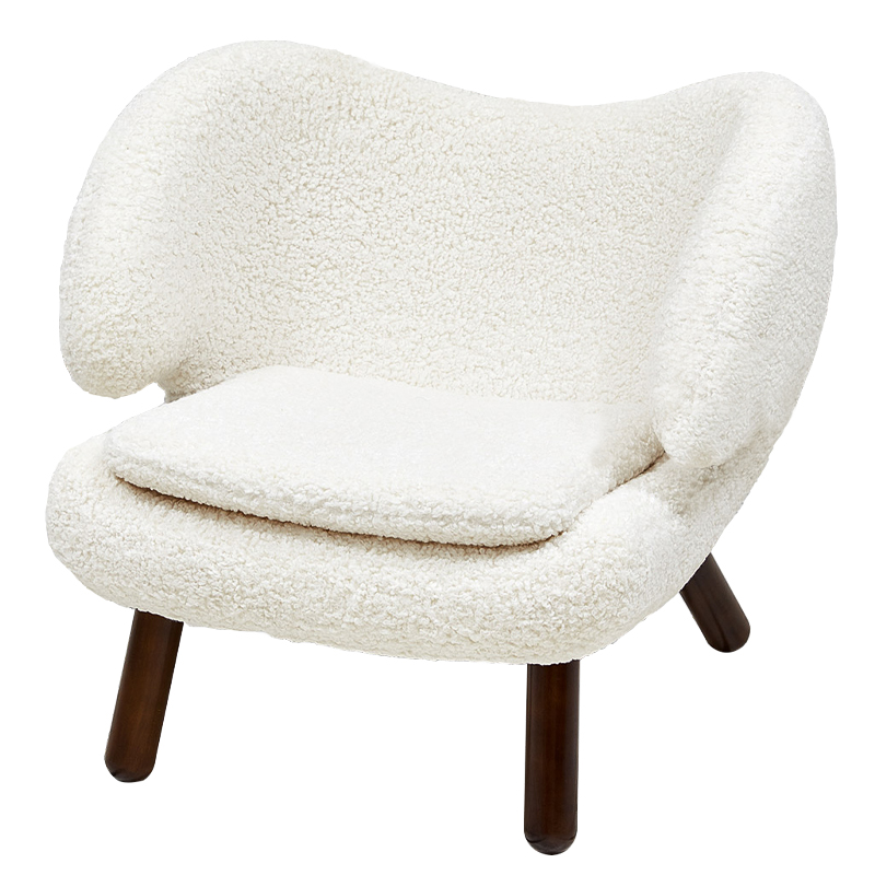 Кресло из белой ткани букле с ножками из массива ясеня Boucle Caldwell White Armchair Белый Коричневый в Ижевске | Loft Concept 