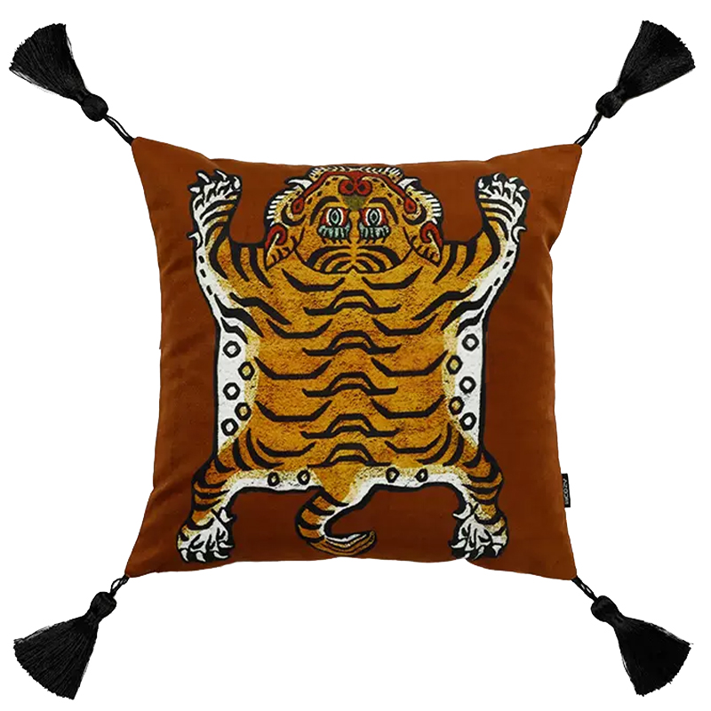 Коричневая Подушка Тибетский Тигр TIBETAN TIGER Коричневый Золотой Бежевый в Ижевске | Loft Concept 