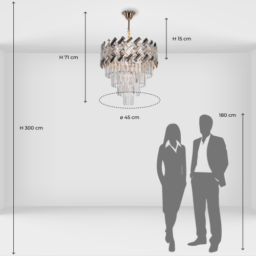 Люстра многоярусная с переплетенными металлическими элементами черного и золотого цвета и прозрачными хрустальными подвесками Empire Chandelier Crystal в Ижевске