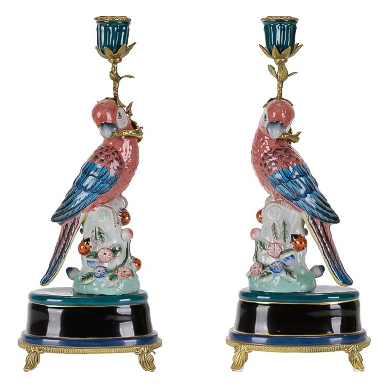 Подсвечник Red Blue Parrot Candlestick L or R Бронза Красный Синий в Ижевске | Loft Concept 