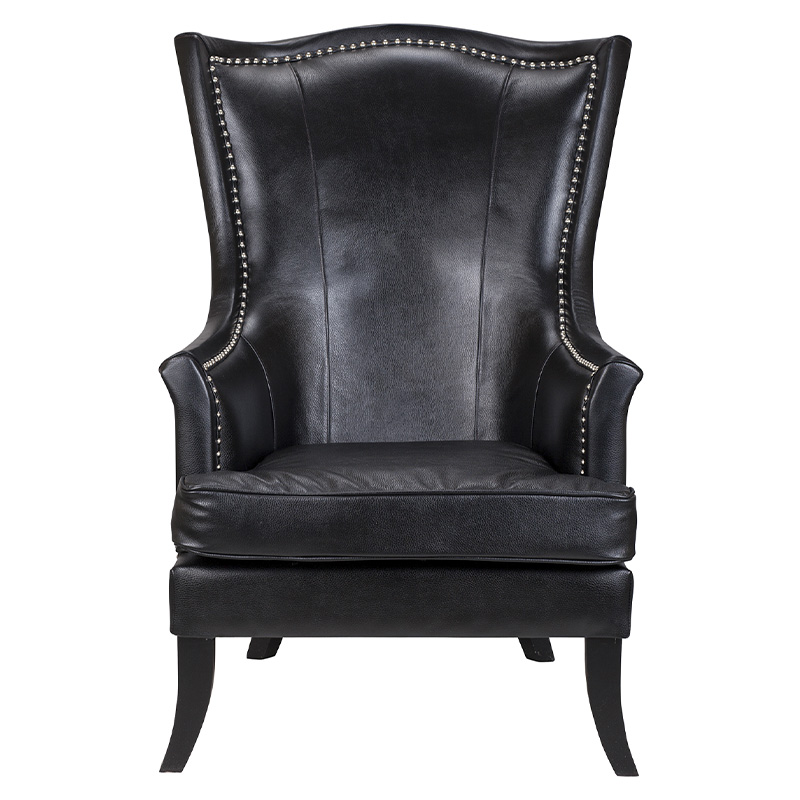 Кресло из натуральной кожи на 4-х деревянных ножках из массива бука Daniel Leather Armchair black Черный в Ижевске | Loft Concept 