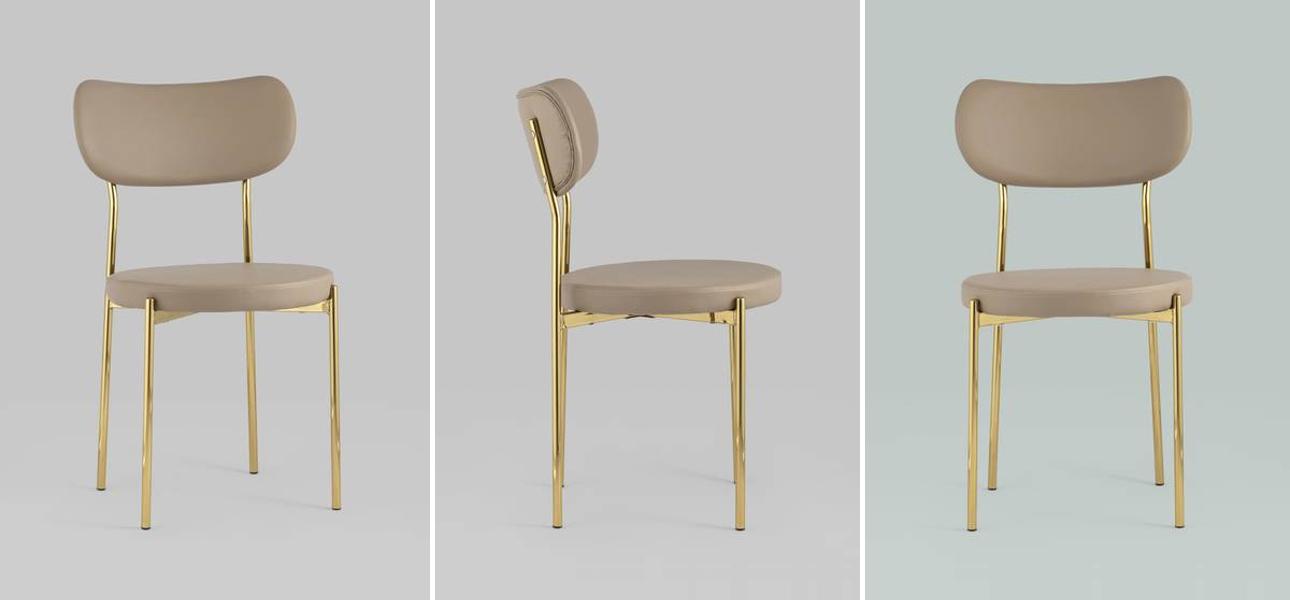 Стул Alfie Chair Золотые ножки Бежевая Экокожа - фото