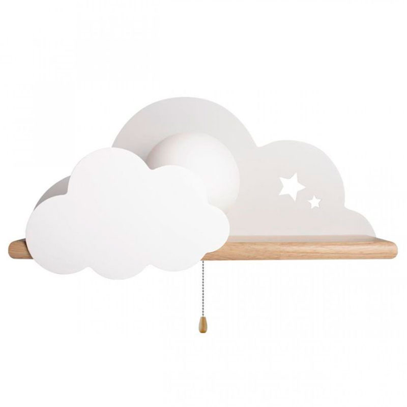 Бра с деревянной полкой белое Облако Wall Lamp White Cloud Белый Древесина в Ижевске | Loft Concept 