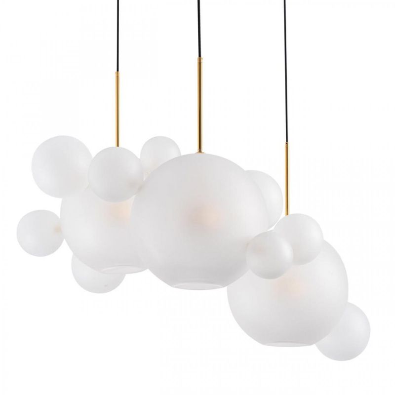 Светодиодный светильник Giopato & Coombes Bollr  Bubble Chandelier Circle матовое белое стекло 3 плафона Белый Золотой в Ижевске | Loft Concept 