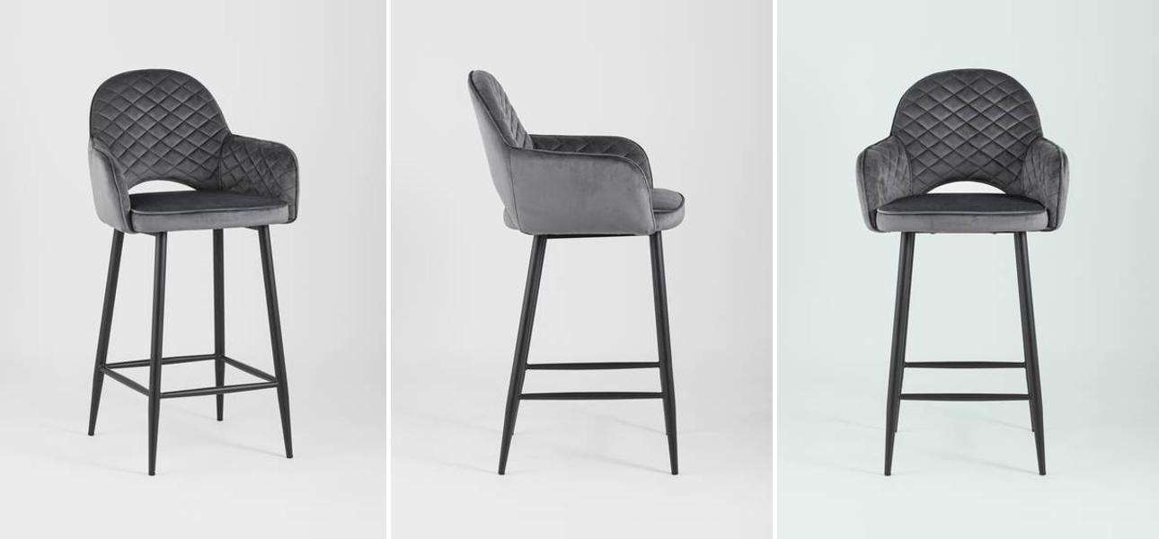 Барный Стул SHARRON Серый Велюр - фото