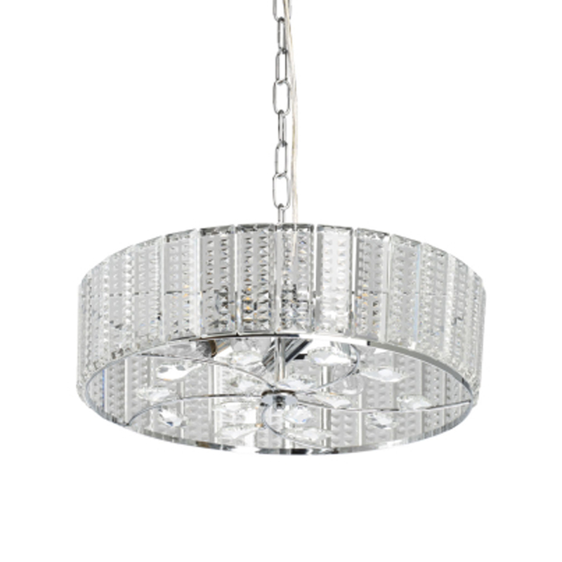 Люстра круглая на цепи цвета хром с прозрачными рельефными хрустальными пластинами Textured Glass Chandelier Серебряный Прозрачный в Ижевске | Loft Concept 