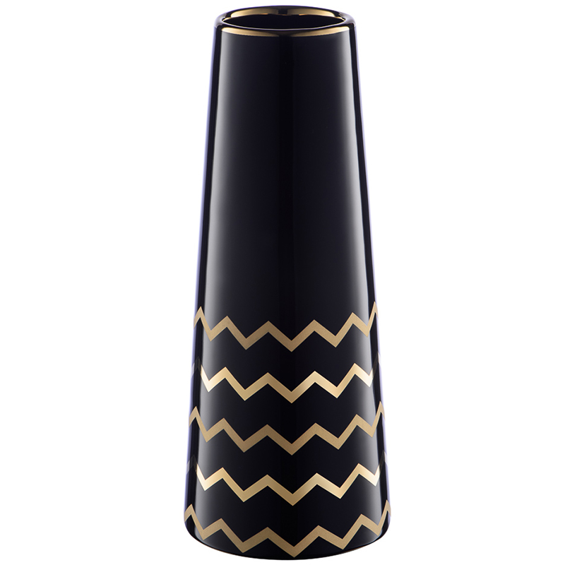 Ваза Black Chevron Gold Vase Глянцевый черный Глянцевое золото в Ижевске | Loft Concept 