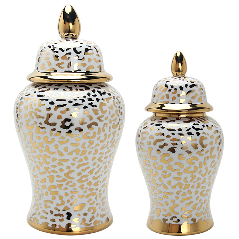 Ваза с крышкой Leopard Print Gold Vase Белый Глянцевое золото в Ижевске | Loft Concept 