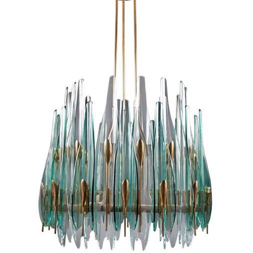 Люстра Max Ingrand Dahlia Chandelier Прозрачный зеленый Глянцевое золото в Ижевске | Loft Concept 