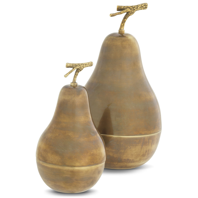 Комплект шкатулок Eichholtz Box Pear Set of 2 brass Винтажная латунь в Ижевске | Loft Concept 