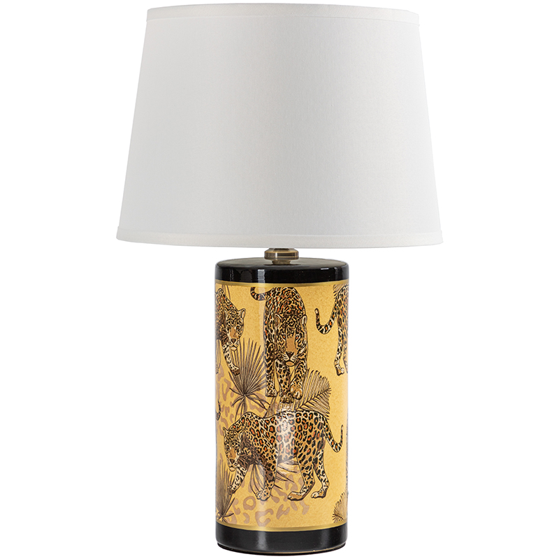 Настольная лампа с абажуром Leopard Lampshade Yellow White Желтый Белый Черный в Ижевске | Loft Concept 