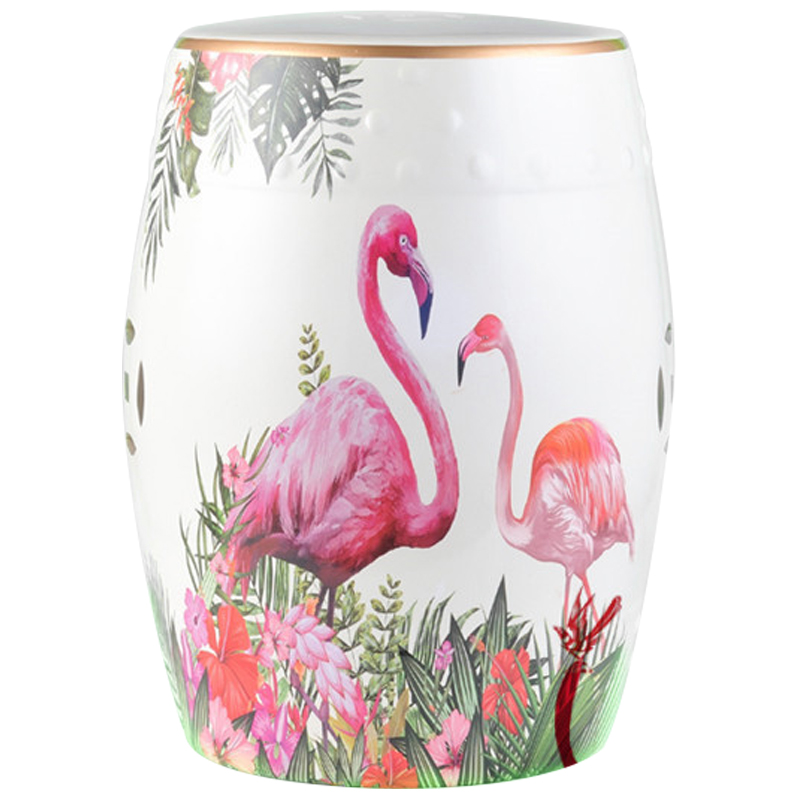 Керамический табурет Flamingo Tropical Animal Ceramic Stool White Белый Розовый Зеленый в Ижевске | Loft Concept 