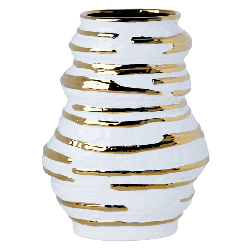 Ваза белая с рельефной поверхностью и золотыми полосами Vase Beehive Белый Золотой Ваза белая с рельефной поверхностью и золотыми полосами Vase Beehive Белый Золотой в Ижевске | Loft Concept