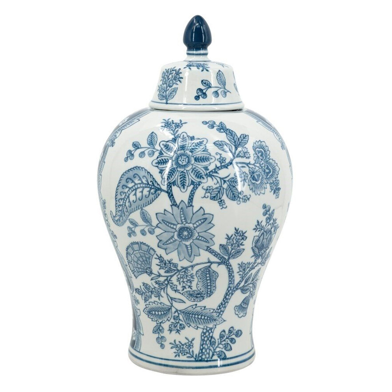 Ваза с крышкой и голубым цветочным рисунком 37 см Blue & White Ornament Белый Голубой Ваза с крышкой и голубым цветочным рисунком 37 см Blue & White Ornament Белый Голубой в Ижевске | Loft Concept