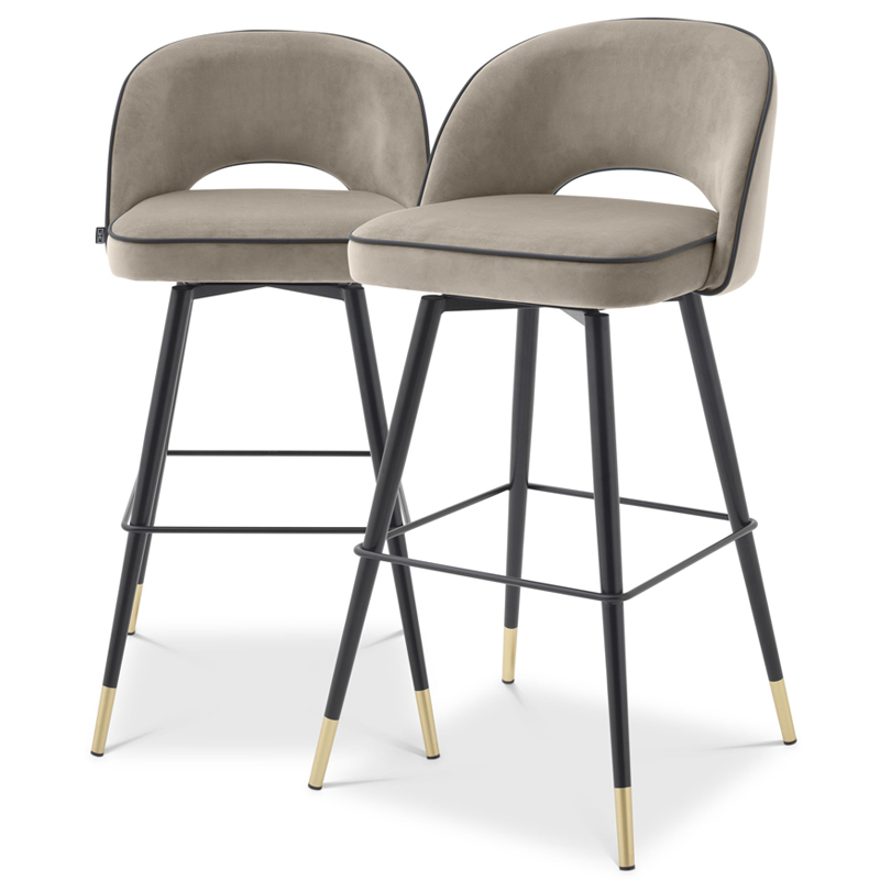 Комплект барных стульев Eichholtz Bar Stool Cliff set of 2 greige Черный Латунь Бежево-серый в Ижевске | Loft Concept 