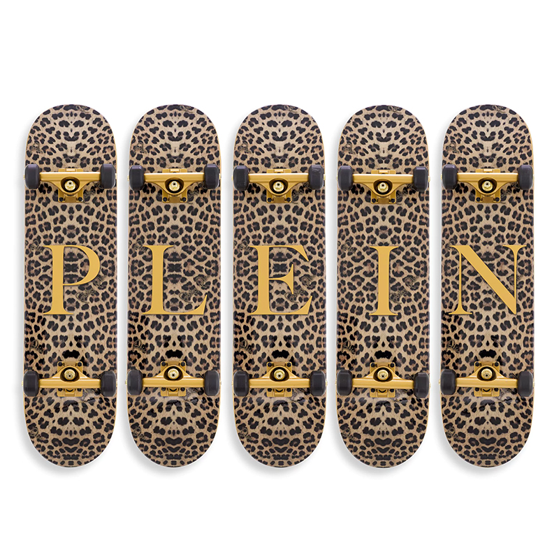 Арт-объект на стену Philipp Plein Skateboard Leopard PLEIN Бежевый Коричневый Черный Золотой в Ижевске | Loft Concept 