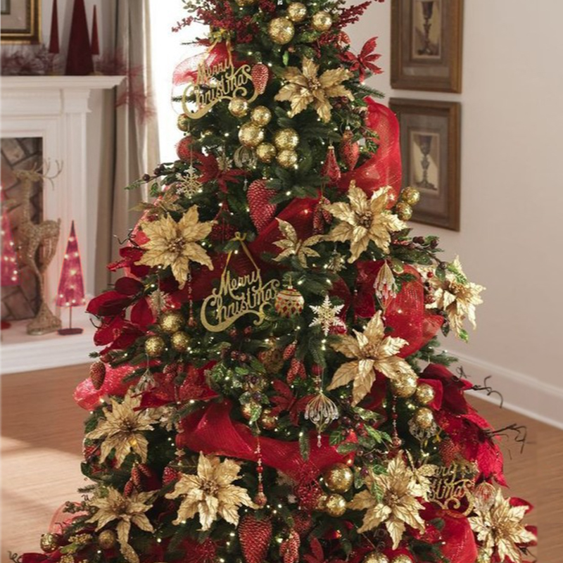 Дизайнерская Елка с Красным и Золотым новогодним декором Christmas Tree Golden Flowers Красный Золотой в Ижевске | Loft Concept 