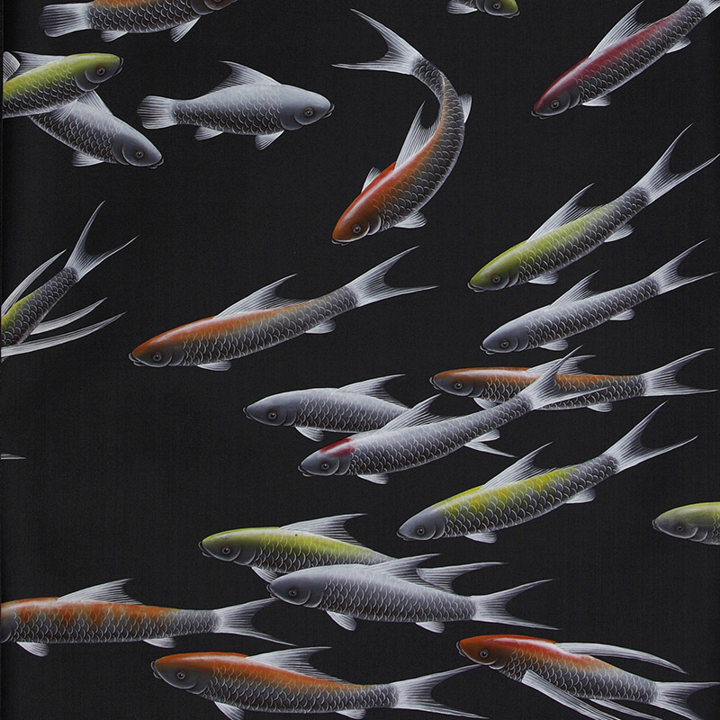 Обои ручная роспись Fishes Koi on Pitch dyed silk  в Ижевске | Loft Concept 