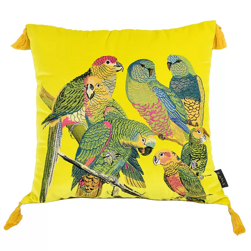 Декоративная подушка с вышивкой Embroidery Parrots Pillow Yellow Желтый Мульти в Ижевске | Loft Concept 