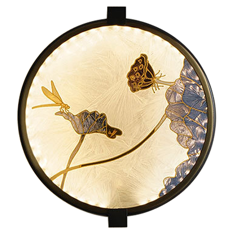 Настенный светильник Lotus Flowers and Dragonfly Round Wall Lamp Черный Латунь Бежевый Серый в Ижевске | Loft Concept 