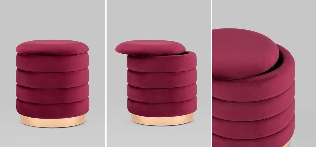 Пуф с ящиком Charlotte винный Glossy Velor - фото