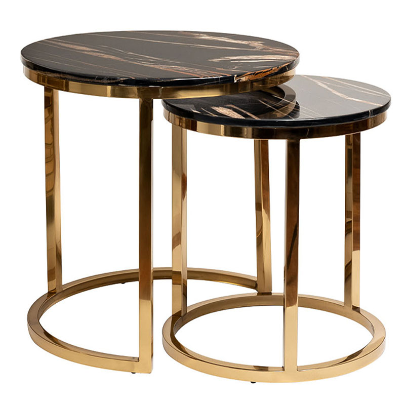 Комплект приставных столов Hewdonald Black Side Tables Глянцевое золото Черный в Ижевске | Loft Concept 