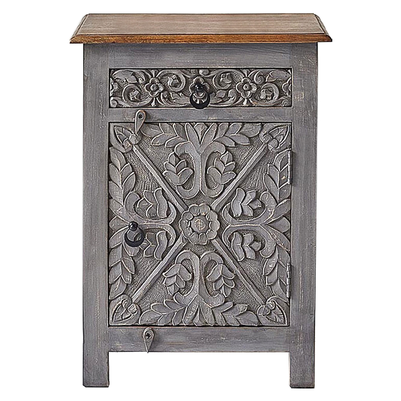 Тумба Indian Antique White Furniture Nightstand Ganica серый Серый Коричневый в Ижевске | Loft Concept 