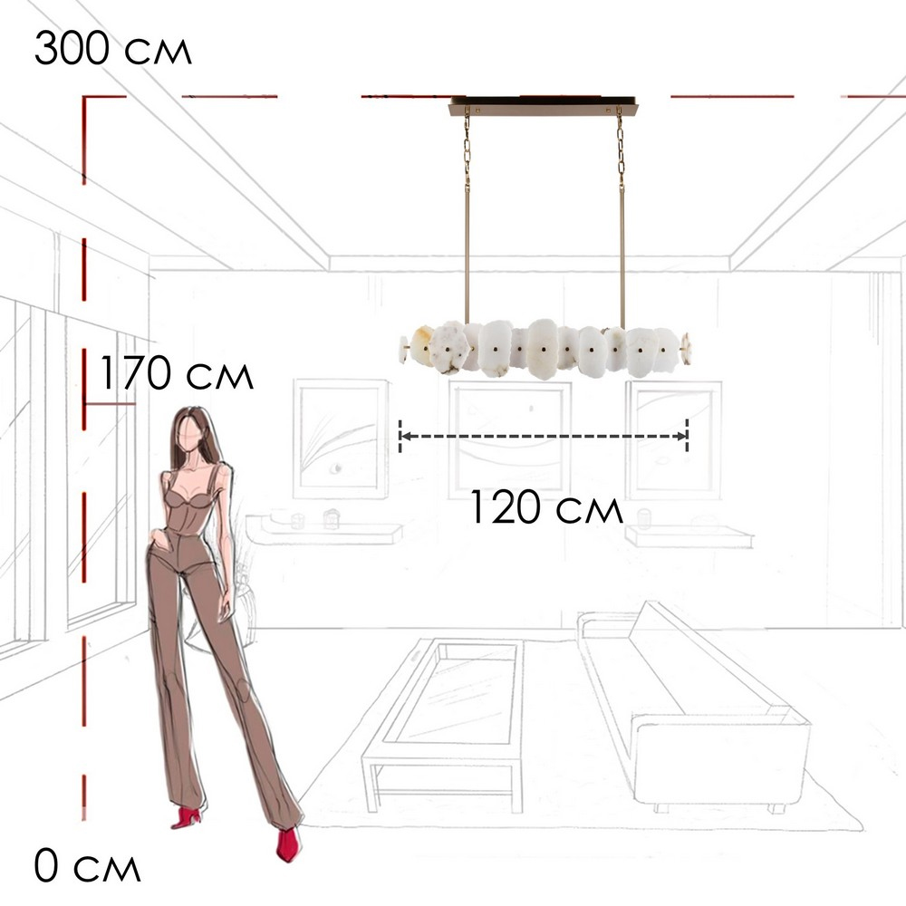 Подвесной светильник с фигурными элементами из белого алебастра Cryptocrystalline Stone в Ижевске