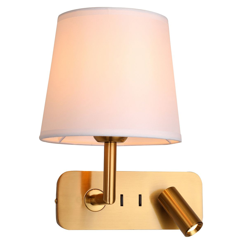 Бра с абажуром Trumpet Lamp Brass 2 лампы Латунь Белый Бежевый в Ижевске | Loft Concept 