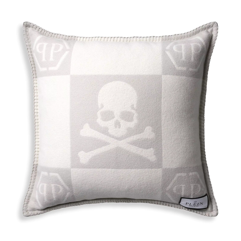 Подушка Philipp Plein Cushion Cashmere Skull 45 x 45 Grey Серый Белый в Ижевске | Loft Concept 