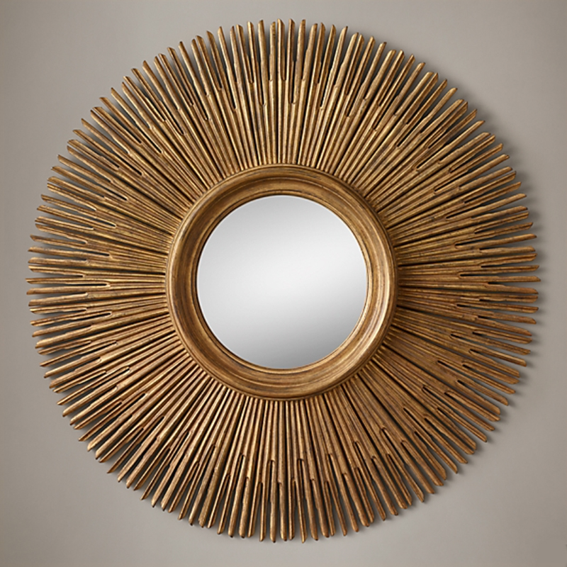 Restoration Hardware ROUND SUNBURST MIRROR Gold Винтажное Темное Золото  в Ижевске | Loft Concept 