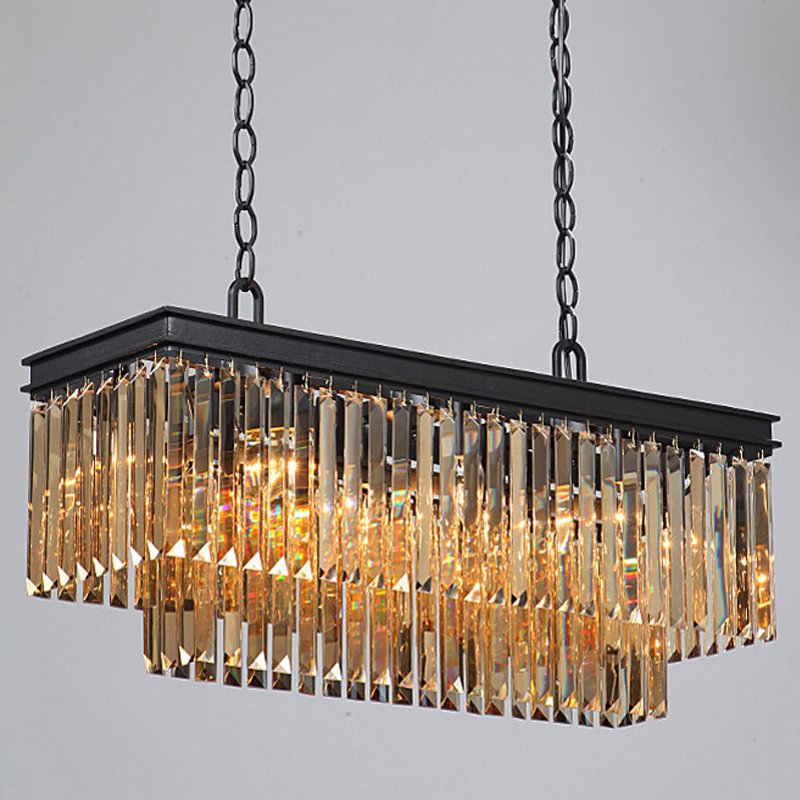 Люстра  Odeon Amber GLASS Rectangular Chandelier Black iron Янтарное стекло 80 Черный матовый в Ижевске | Loft Concept 