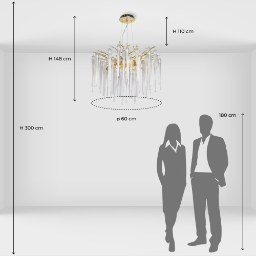 Люстра золотого цвета с декоративными ветками и длинными прозрачными стеклянными подвесами в форме сосулек Droplet Chandelier в Ижевске