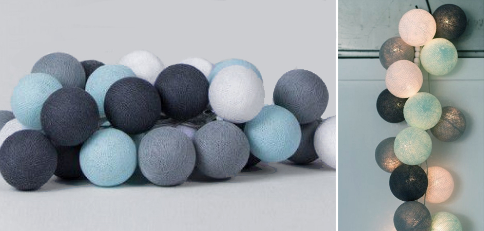 Гирлянда хлопковые фонарики Сotton Ball Aqua-Grey - Loft-Concept в Ижевске