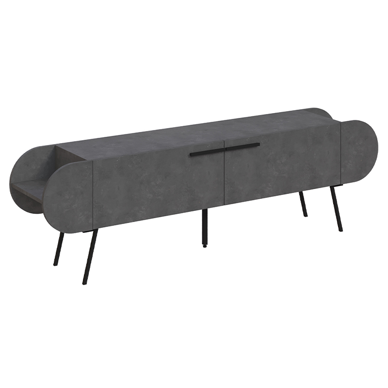 ТВ-тумба серая с 2-мя откидными дверцами и 2-мя открытыми полками CAPSULE TV STAND RETRO GREY Серый Черный в Ижевске | Loft Concept 