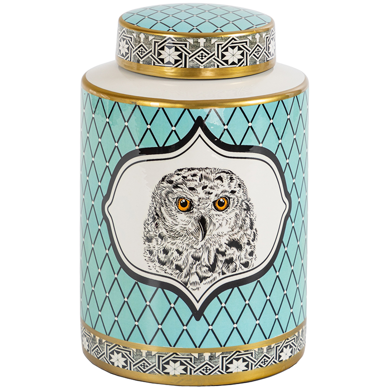 Ваза с крышкой Owl Collection Turquoise Vase Бирюзовый Черно-белый Золотой в Ижевске | Loft Concept 