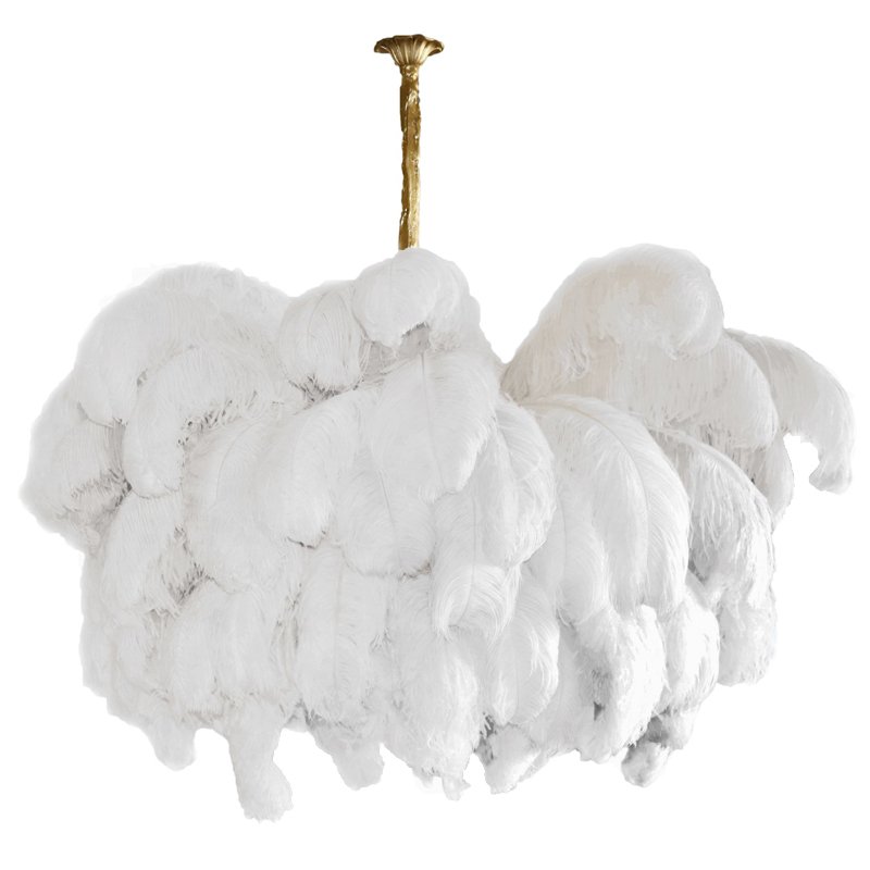 Люстра из страусиных перьев Extra Large Feather Chandelier GRAND TOUR Розовый пастельный Белый Серый Бежевый Латунь в Ижевске | Loft Concept 