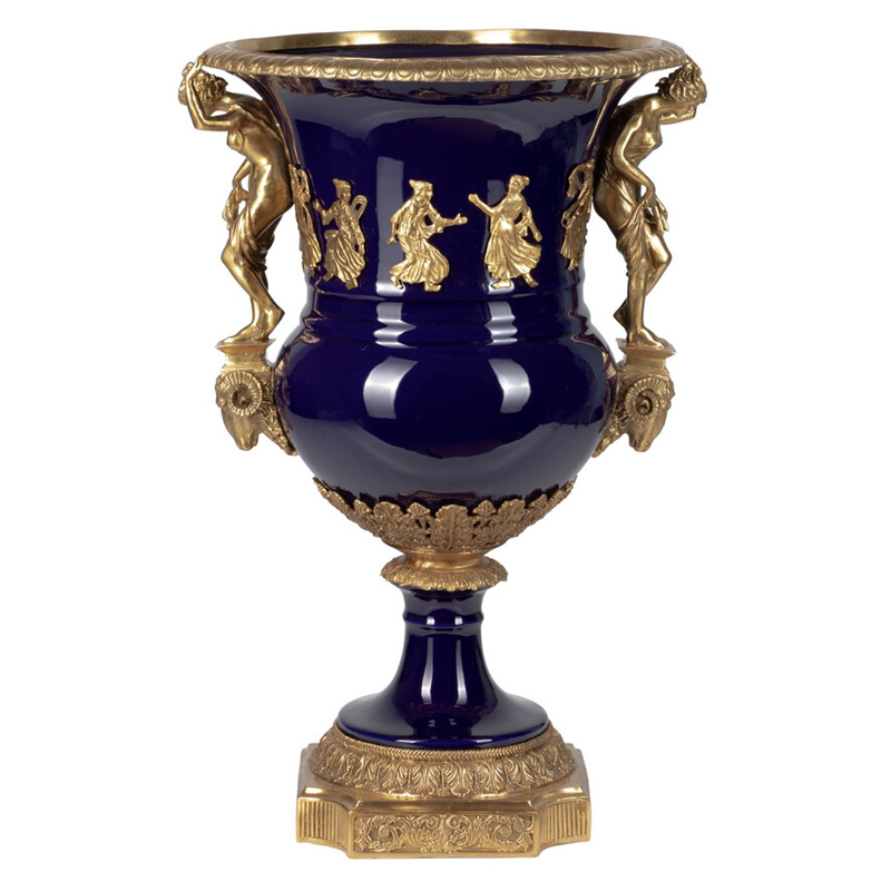 Ваза темно-синего цвета из фарфора с бронзовыми ручками в виде фигур Eden Garden porcelain and bronze Темно-синий Бронза Ваза темно-синего цвета из фарфора с бронзовыми ручками в виде фигур Eden Garden porcelain and bronze Темно-синий Бронза в Ижевске | Loft Concept
