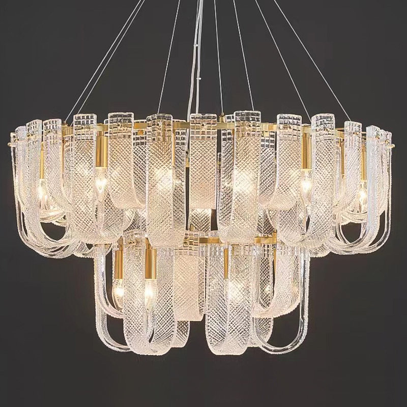 Люстра Prudence Textured Glass Two Tier Chandelier Прозрачное Стекло Золотой в Ижевске | Loft Concept 