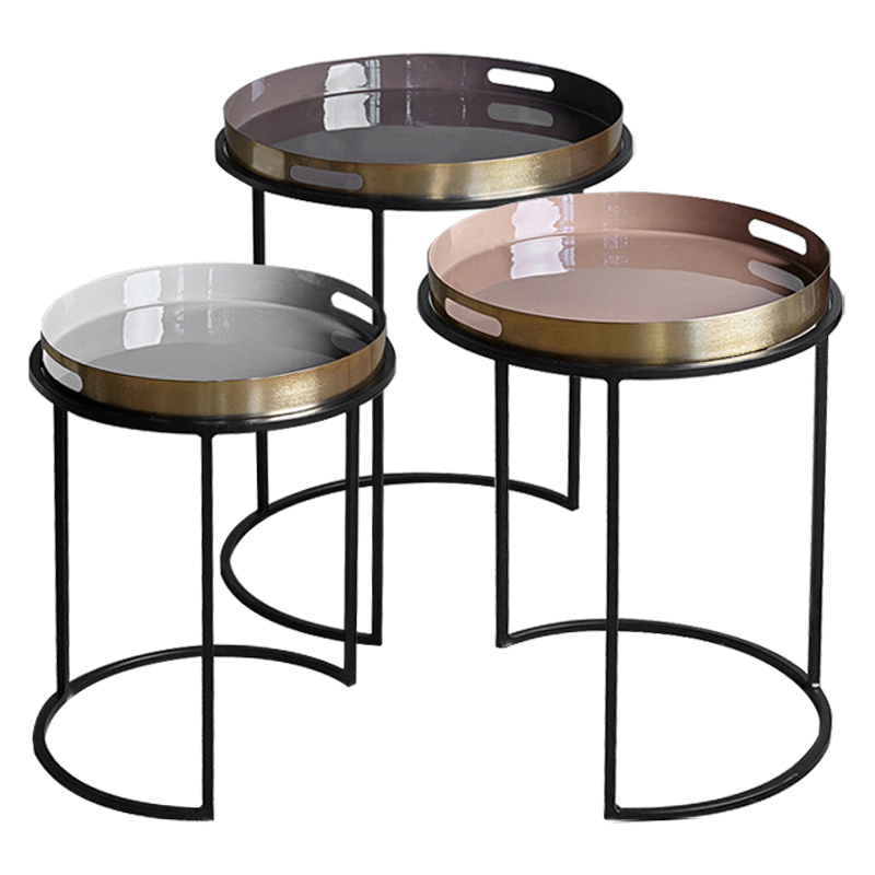 Комплект приставных столиков Bailey Side Tables Латунь Черный Белый Дымчатая Роза Коричневый в Ижевске | Loft Concept 