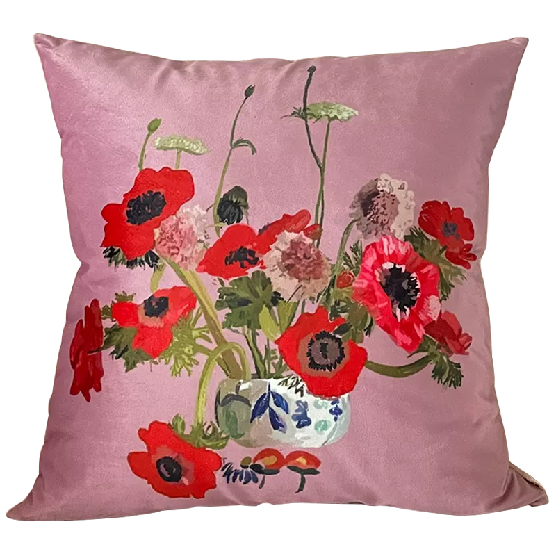 Декоративная подушка Red Poppy Flowers Pillow Розовый Красный Мульти в Ижевске | Loft Concept 