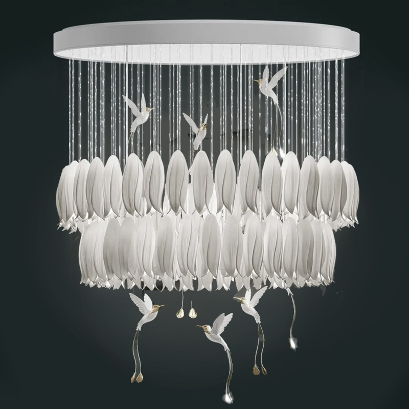 Люстра c Птичками Колибри Sagarti Contemporary chandelier ALBA Flowers & Birds Белый Золотой в Ижевске | Loft Concept 