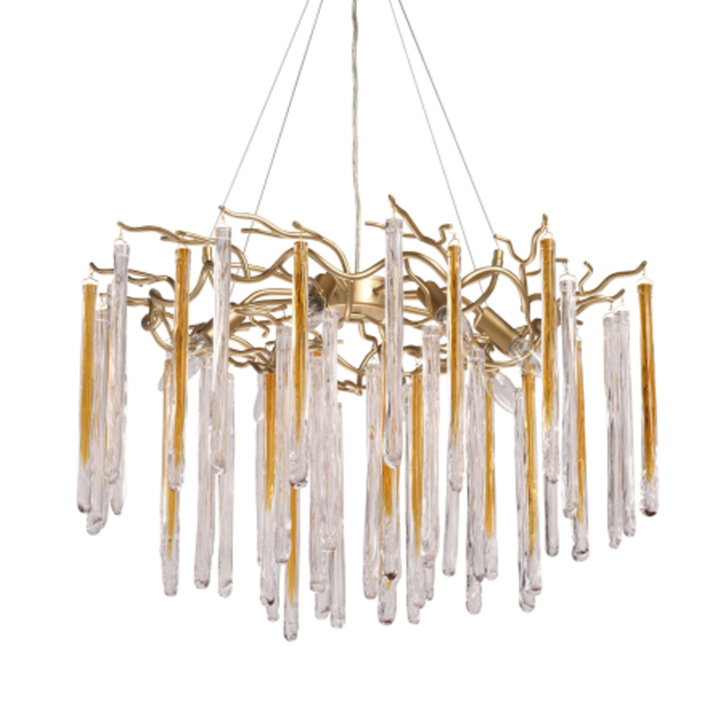 Люстра подвесная золотого цвета с разветвленными ветвями и прозрачными стеклянными подвесками Droplet Chandelier Золотой Прозрачный в Ижевске | Loft Concept 
