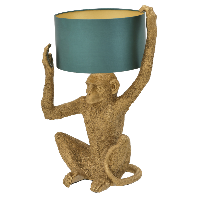 Настольная лампа Gold Monkey Holding Lampshade Золотой Бирюзовый в Ижевске | Loft Concept 