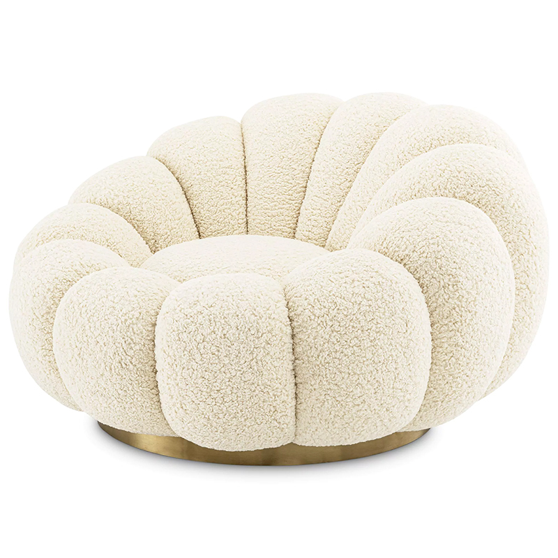 Кресло Eichholtz Swivel Chair Mello Faux Shearling Молочный Латунь в Ижевске | Loft Concept 