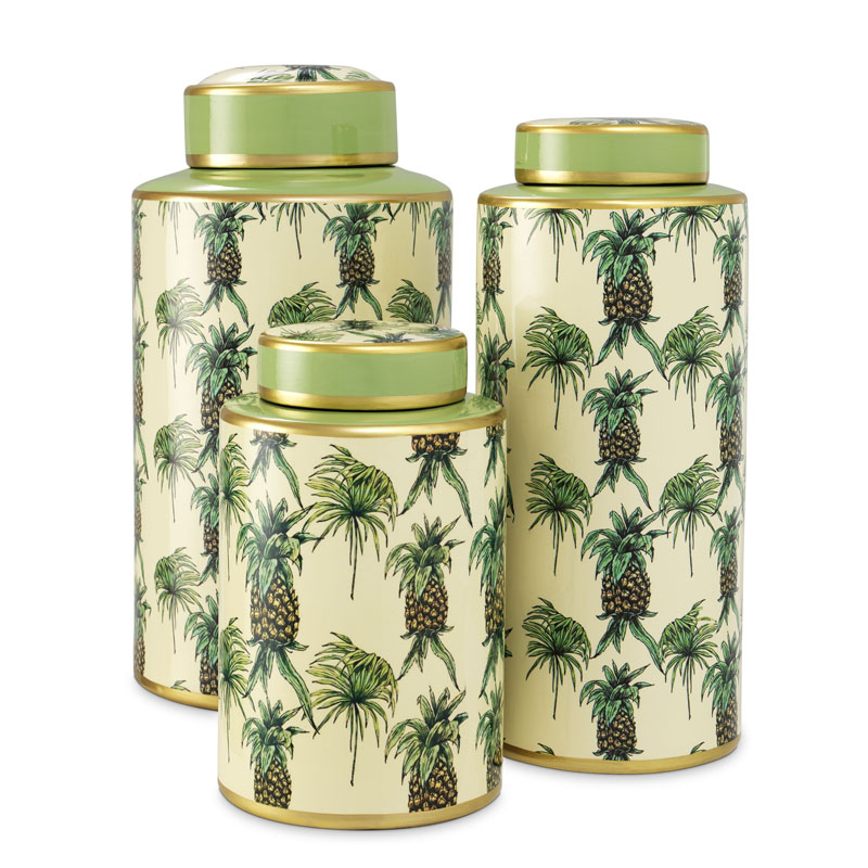 Комплект Ваз Eichholtz JAR PINEAPPLE SET OF 3 Бежевый Золотой Зеленый в Ижевске | Loft Concept 